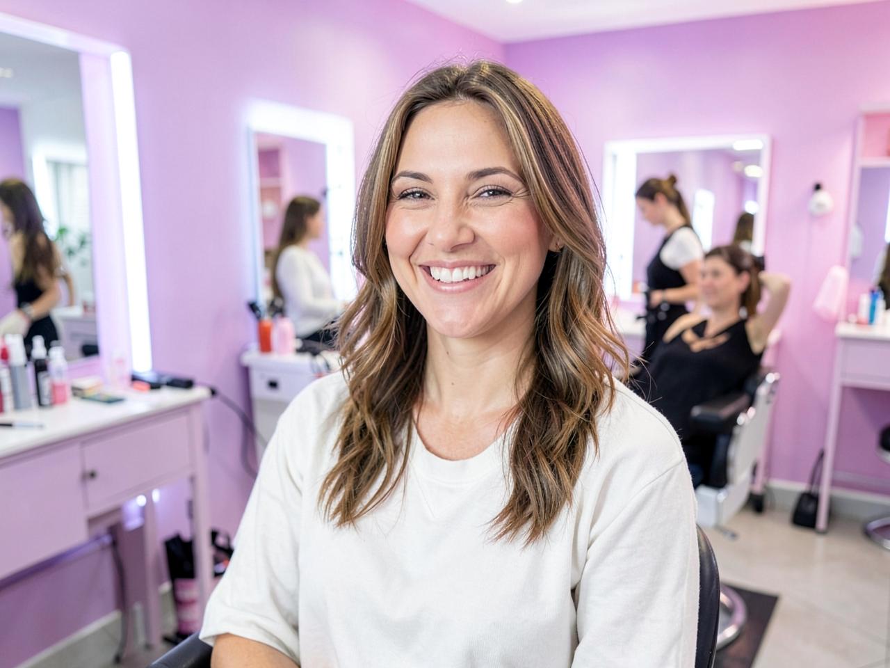Cliente satisfeita após atendimento em salão de beleza